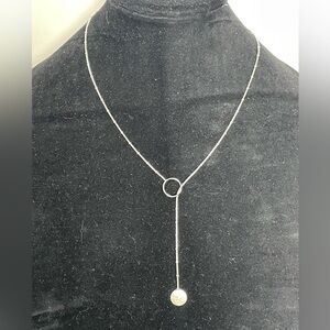 Chic Circle Silver Tone Lariat Necklace with Round Dangle